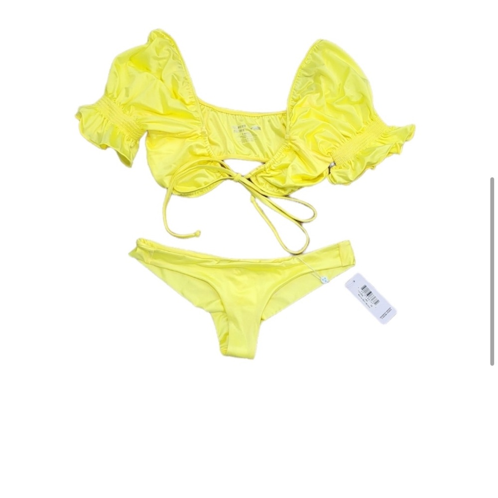 Frankies Bikinis SET NWOT Marina Satin Cheeky Btms(L) Carly Ruffle Satin Top (M)